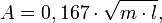 A = 0,167 \cdot \sqrt{m \cdot l},