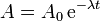 A=A_0\,\mathrm{e}^{-\lambda t}