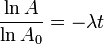 \frac{\ln A}{\ln A_0}=-\lambda t