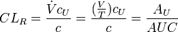 
CL_{R}=\frac{\dot{V}c_{U}}{c}=\frac{(\frac{V}{T})c_{U}}{c}=\frac{A_{U}}{AUC}
