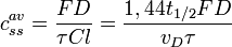 c^{av}_{ss}=\frac{FD}{\tau Cl}=\frac{1,44 t_{1/2}FD}{v_{D}\tau}