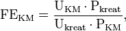 
\mathrm{FE}_{\mathrm{KM}} = \frac{\mathrm{U}_{\mathrm{KM}} \cdot \mathrm{P}_{\mathrm{kreat}}}{\mathrm{U}_{\mathrm{kreat}} \cdot \mathrm{P}_{\mathrm{KM}}},
