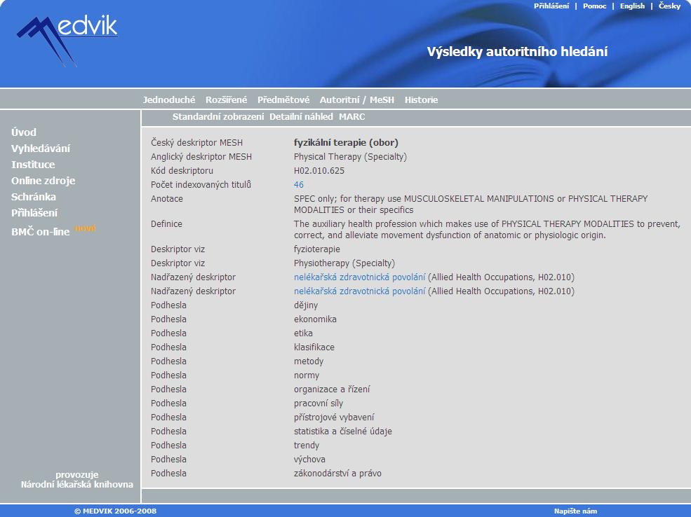 deskriptor v české verzi MeSH